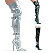 Women's 5 Inch Heel Stretch Thigh Boot With Buckles And Inner Zipper