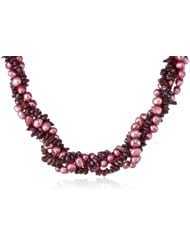 Rose Color Baroque Freshwater Cultured Pearl and Garnet Chip Twister Gold Tone Shortener Necklace Set, 36"