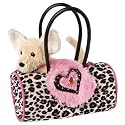 Plush Chihuahua Pink Leopard Bag 7"