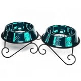 Platinum Pets 32oz Double Diner Stand with Caribbean Teal Bowls