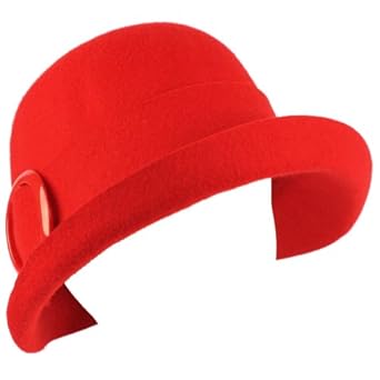 100% Wool Winter Structured Upturn Brim Cloche Bucket Bell Belt Church Hat Red