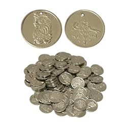 Nickled Brass Coins, Medium, 25mm,100 Ct