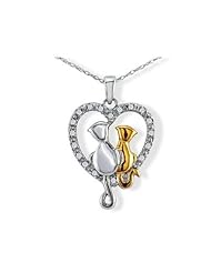 Sterling Silver Diamond Cat in Heart Pendant