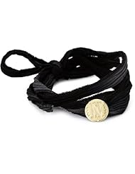 Mizuki 14k Gold Monogram Letter "N" Button on Ombre Silk Bracelet