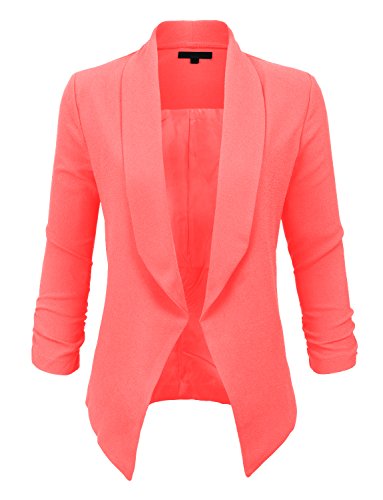 LE3NO Womens Textured 3/4 Sleeve Open Blazer Jacket