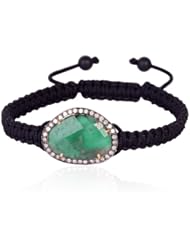 18kt Gold Diamond Pave Gemstone Charm Macrame Bracelet Silver Fashion Jewelry
