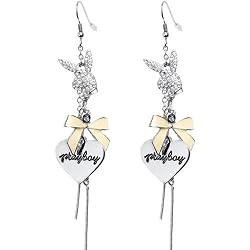 Licensed Playboy Rhinestone Bunny Heart Dangle Earrings