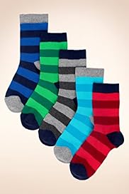5 Pairs of Older Boys Freshfeet Cotton Rich Tonal Striped Socks
