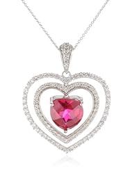 Sterling Silver Heart Created Ruby with Created White Sapphire Heart Pendant Necklace, 18"