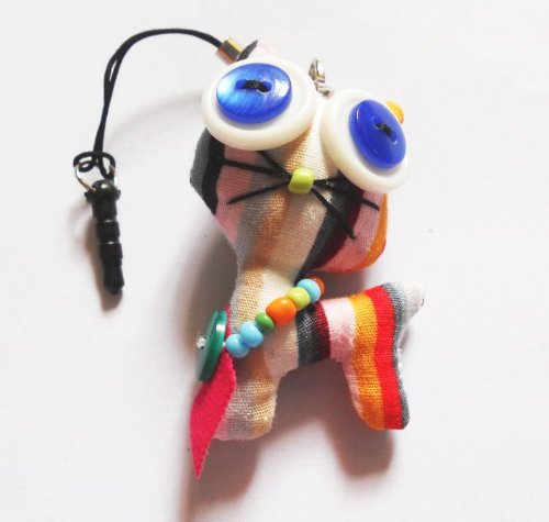 1 Piece - Cute Cat Fabric Button Eye Doll Mobile Charm Dust Plug for Iphone , Ipad, Etc