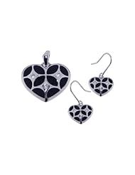 Nickel Free Sterling Silver Pendant & Earring Sets Heart Antique Style CZ Set