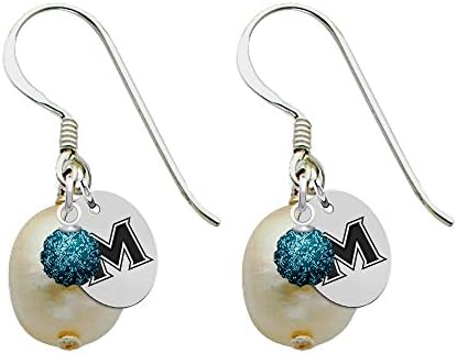 Mount St. Mary's Mountaineers Silver, Color and Cultured Freshwater Pearl Drop Earrings