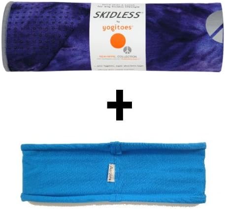 Lapis (deep blue tie-dye) Yogitoes® mat size SKIDLESS® yoga towel + blue hband stretchy headband combo by Absolute Yogi®