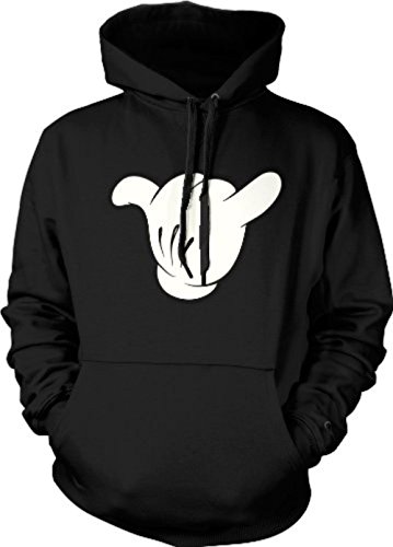 Shaka Sign Hang Loose Hooded Sweatshirt, Funny White Gloves Cartoon Mickey Hand Shaka Design Hoodie (Black, Large)