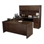 Chocolate UShaped Desk with Hutch Fully Reversible Chocolate