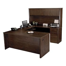 Chocolate UShaped Desk with Hutch Fully Reversible Chocolate by Bestar Office Furniture