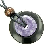 Double Lucky Amulet Black Onyx and Amethyst Crystals Necklace