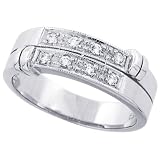 14K White Gold Rhodium Plated Sterling Silver Wedding & Engagement Ring Wedding Band For Men 7MM ( Size 10 to 14)