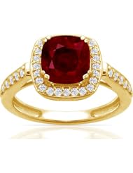 18K Yellow Gold Cushion Cut Ruby Ring With Sidestones