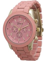 Geneva Boyfriend Chronograph Style Link Watch - Light Pink