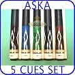 Set of 5 Aska Pool Cue Sticks L6000