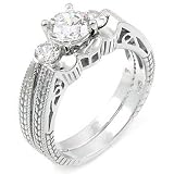 Sterling Silver Cubic Zirconia CZ Wedding Engagement Ring Set