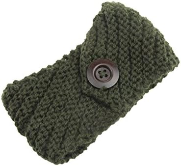 Jelinda Women Girl's Knitted Hairband Hair Wrap Facial Tool Headband Wool Botton (Army Green)