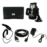 IMAGE OF EMPIRE Motorola DROID 2 / Atrix 4G / CLIQ / CLIQ 2 / CLIQ XT / FLIPSIDE Adjustable Car Windshield Mount + Black Horizontal Leather Case Pouch + Car Charger (CLA) + Home Wall Charger + USB Data Cable [EMPIRE Packaging]