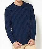 MATTHEW BROWNEE クルーネック 長袖 ニット アラン編み セーター (日本サイズS（M） ネイビー)