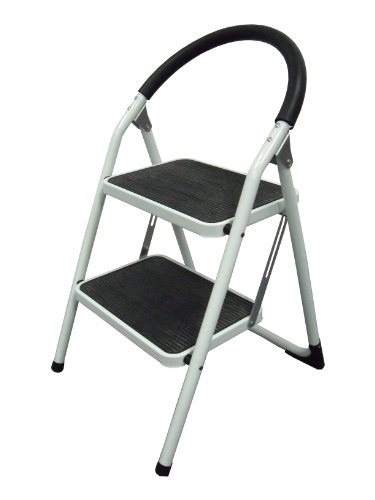 Sturdy Collection 2-step Stool with Rail, Silver and Black