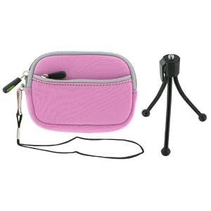 Neoprene Sleeve Case (Lilac) and Spider Tripod for Fujifilm FinePix Z700EXR 12 MP Digital Camera Red