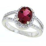 1.53Ct TW Pink Tourmaline and Diamond Engagement Ring in 14Kt White Gold