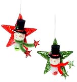 5.5 Christmas Brites Snowman On Red Glitter Star Ornament