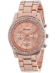 Geneva Womens 2362-rosegold-GEN Cubic Zirconia-Accented Rose Gold-Tone Watch