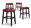 4 29" Red Cushion Saddle Back Black Finish Bar Stools