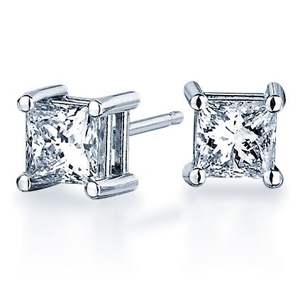 0.66 Carat 4 Prong Stud Earrings in Platinum D-F Color VS2 Clarity Princess Cut Diamond Earrings with screw back setting
