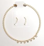One Strand Simulated Ivory Pearls and Crystals Choker Necklace Ear Rings for Women and Teens