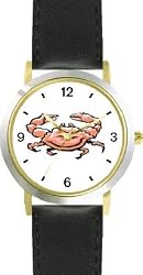 Crab Animal - WATCHBUDDY&reg; DELUXE TWO-TONE THEME WATCH - Arabic Numbers - Black Leather Strap-Size-Women's Size-Small