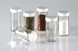Glass Spice Jars- Set of Six Glass Spice Bottles