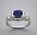 14K WHITE GOLD THREE STONE STYLE SAPPHIRE 1.01CT AND DIAMOND RING