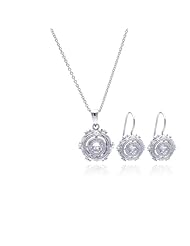 Nickel Free Sterling Silver Pendant & Earring Sets Antique Style Round CZ Center Set