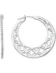 Exceptionally Detailed 1/3 Ct Diamond 14k White Gold Hoop Earrings By Helios