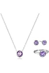 Sterling Silver  Ring, Stud Earrings and Pendant Necklace with 8 mm Gemstone Jewelry Set