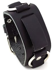 Nemesis #RB-K Wide Black Leather Cuff Watch Band