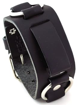 Nemesis #RB-K Wide Black Leather Cuff Watch Band