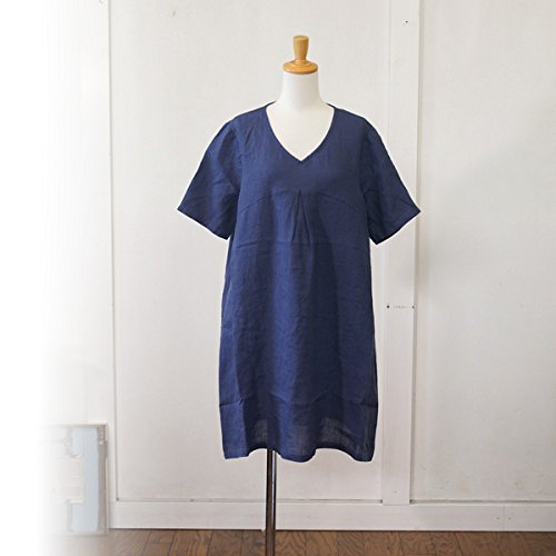 (ローラメーム) Loura meme リネン生地Vネック半袖ワンピース