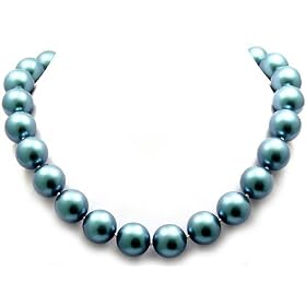 14k Gold 17 Inch 16mm Genuine Blue South Sea Shell Majorca Pearl Necklace - 14kt White or Yellow Gold