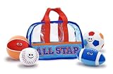 Melissa & Doug Sports Bag Fill & Spill 
1.This toddler sized sports bag, comes packed with a plush soccer ball, baseball, football and basketball
2.Each of the four balls rattle, jingle or crinkle
3.Constructed of high quality fabrics and phthalate-free plastic, all the balls are easily removed and replaced
4.This durable set will provide hours of good sport!
5.Excsptional Quality and Value-Melissa & Doug Sports Bag Fill & Spill