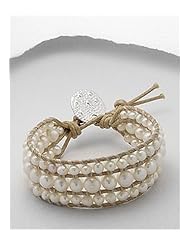 White (Natural) Cotton Dyed Fresh Water Pearl Dyed Bracelet In Zinc