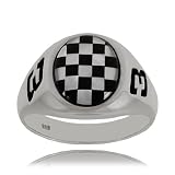 #3 Nascar Ring in Sterling Silver - Oval Checkered Flag